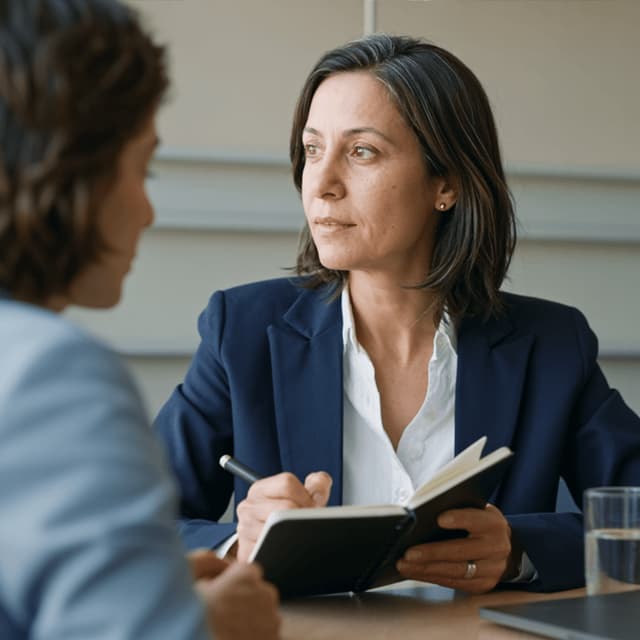 Lina Al-Khatib seated at a meeting table with colleagues